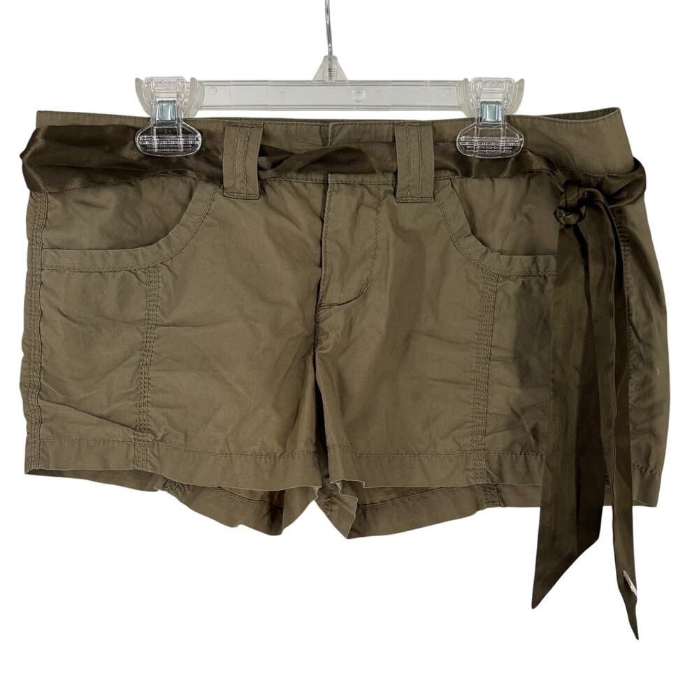 Vintage Y2K Express Low Rise Micro Shorts, Size 2, Lightweight Green Belt Bling